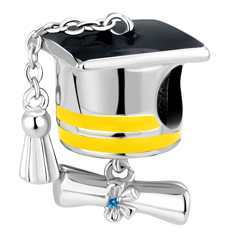 Bachelor's hat and certificate charm 925 sterling silver