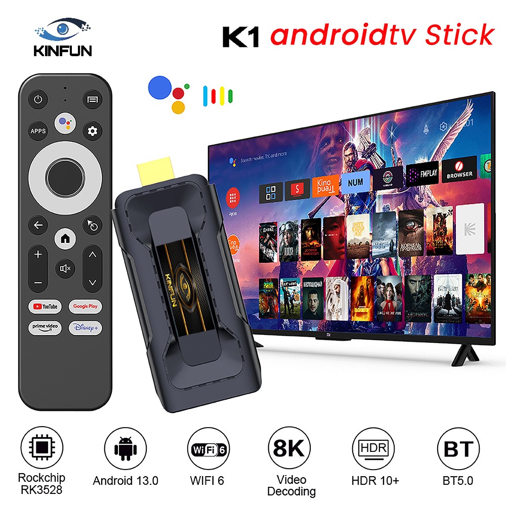 KINFUN K1 Smart TV Stick Android 13, Quad Core ARM Cortex A53 CPU