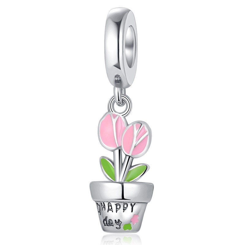 Tulip potted plant ornament 925 sterling silver