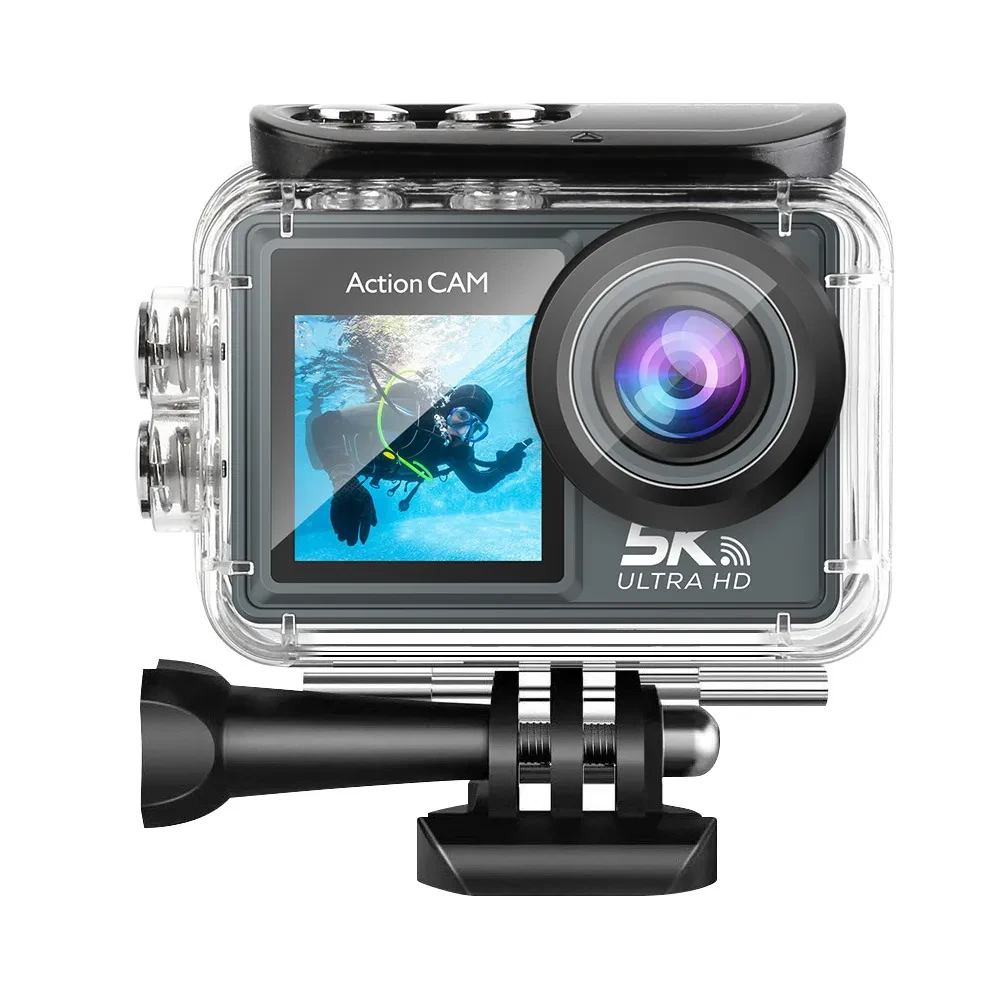 Action Camera 5K 4K60FPS EIS Wi-Fi Dual Screen 170D 2.0 Inch Touch Screen 30M Waterproof Sport Camera With Remote Control